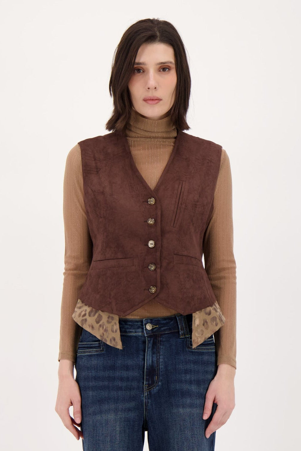 Subtle Vegan Metallic Leopard Trim Vest