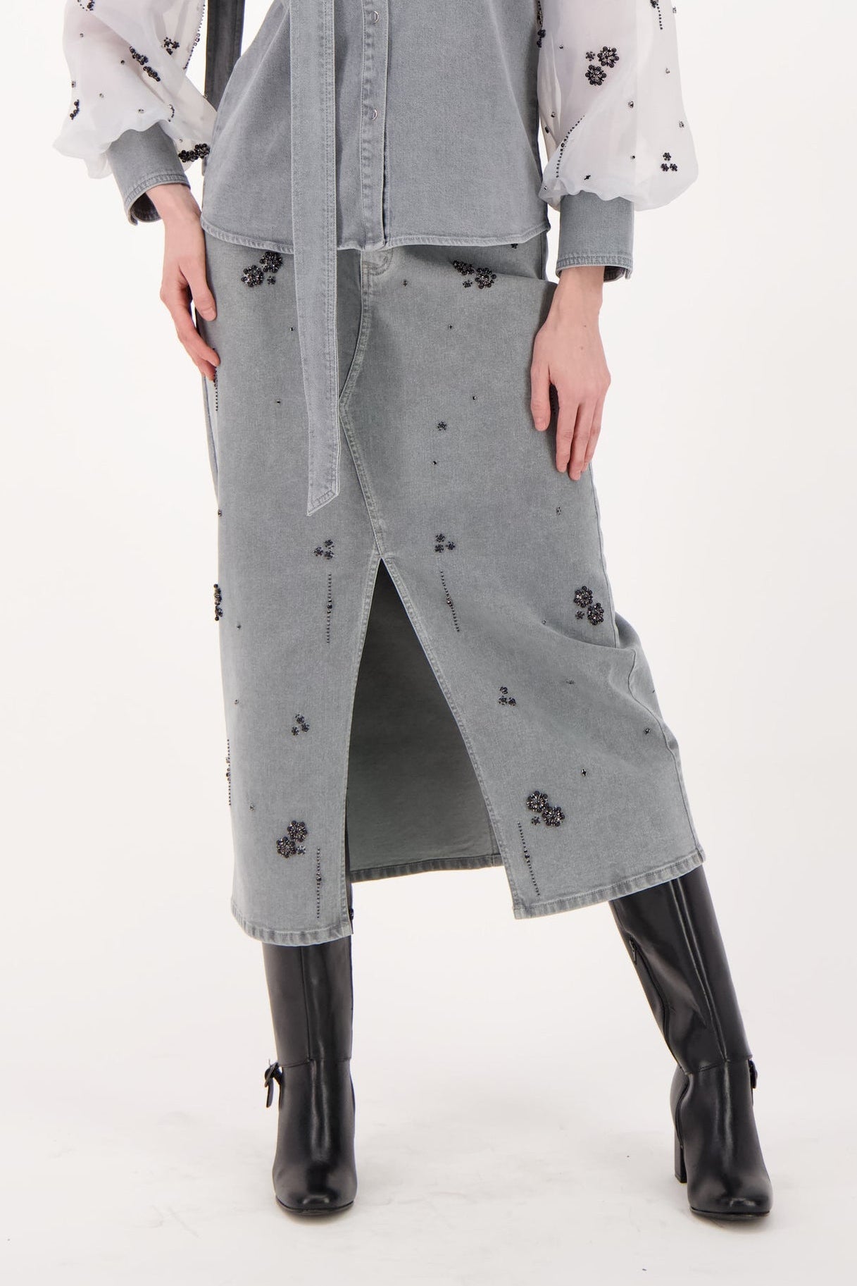 Beaded Denim Skirt
