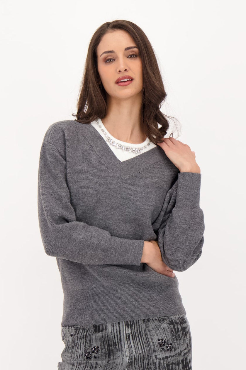 Fooler Neckline Beaded Tank Sweater