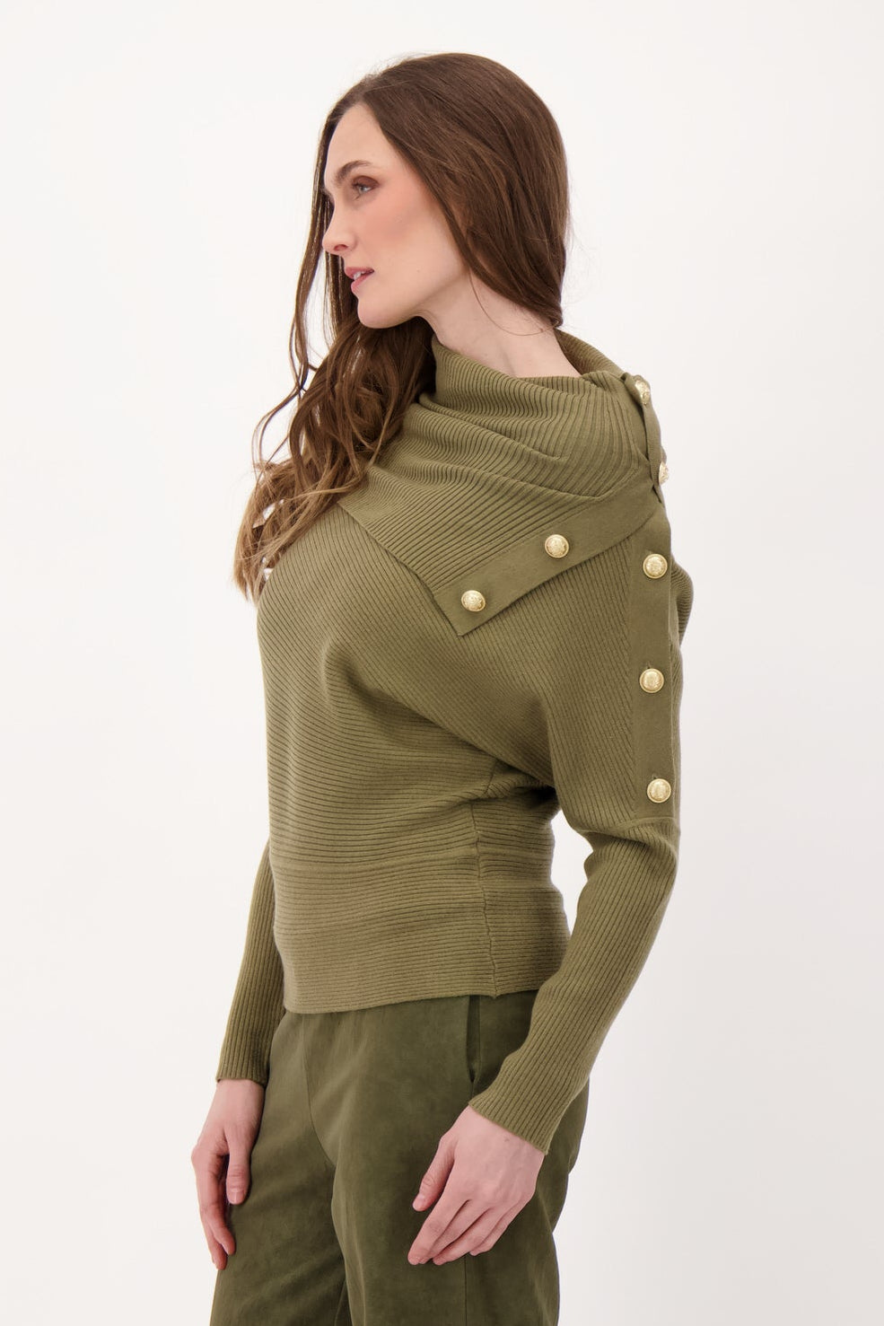 Oversized Cowl Neck With Adjustable Buttons Sweater