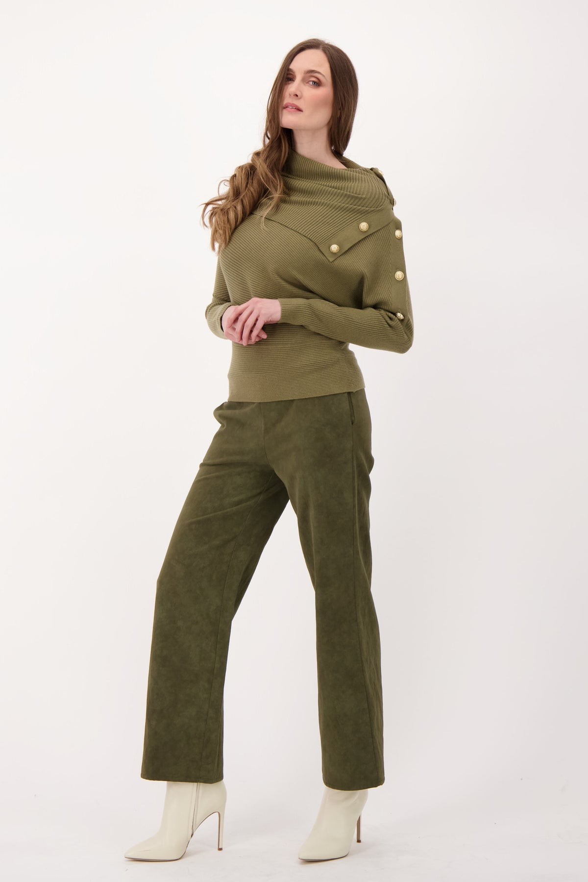 Oversized Cowl Neck With Adjustable Buttons Sweater