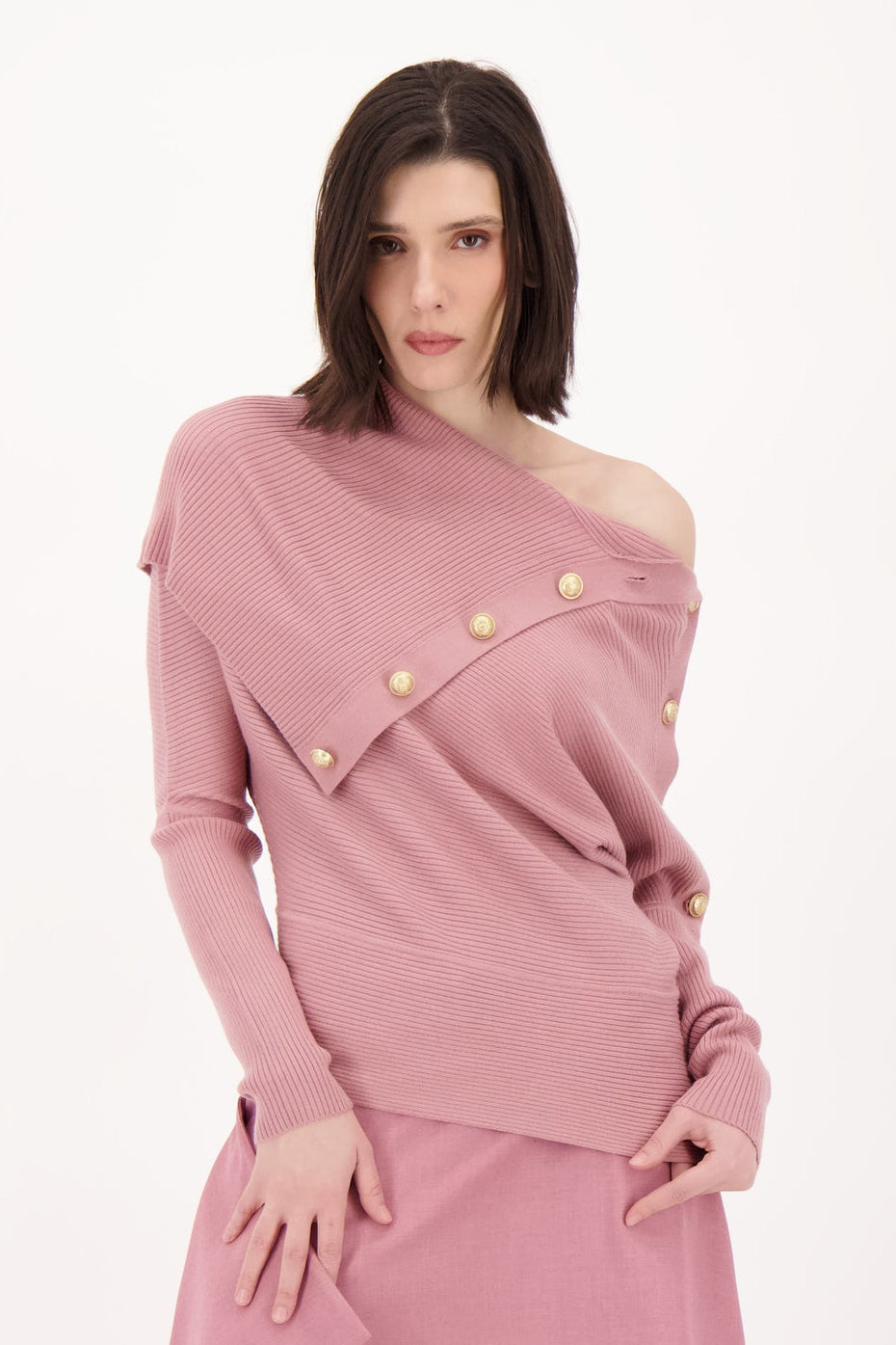 Oversized Cowl Neck With Adjustable Buttons Sweater