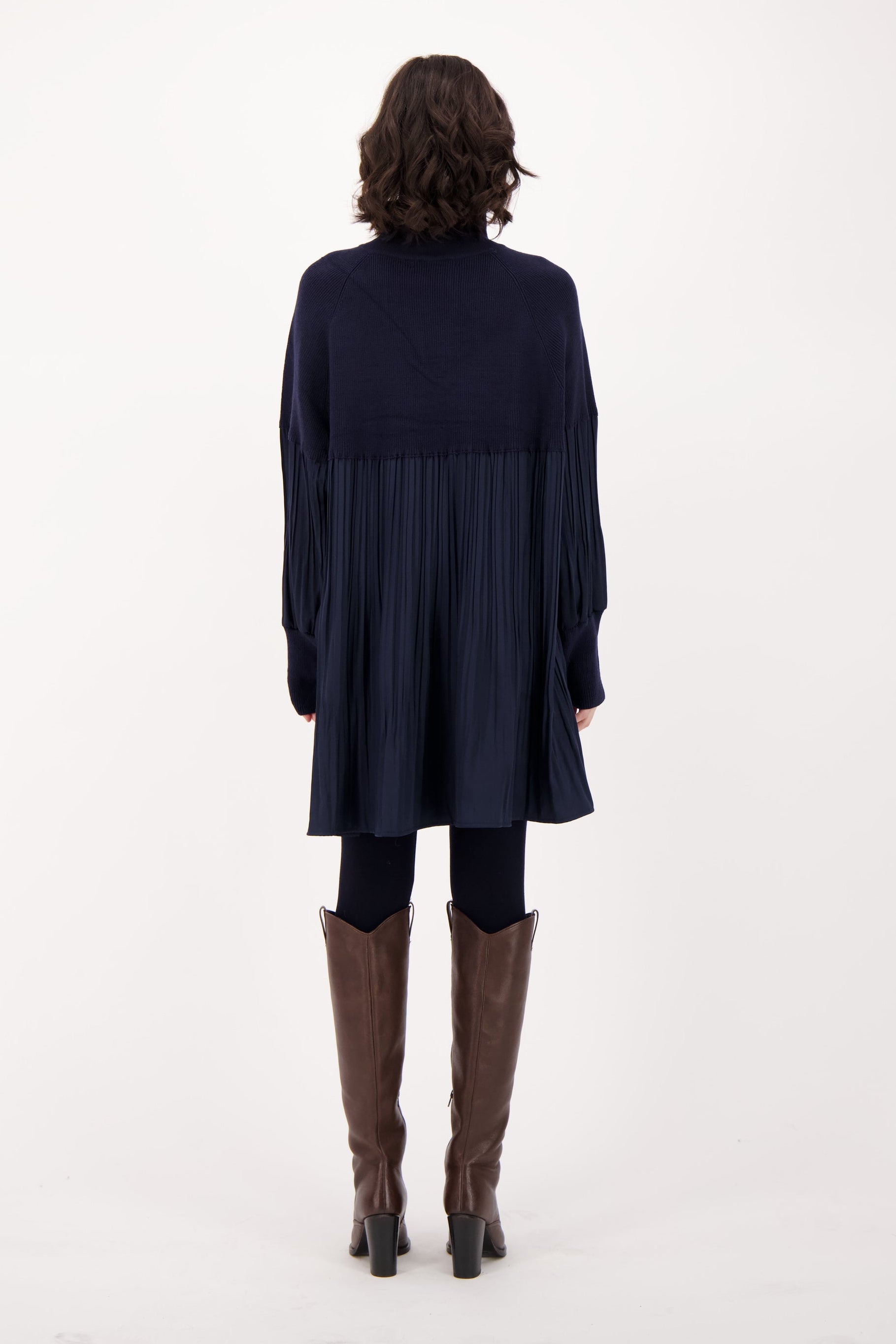 Quarter Zip Front Sweater/Pleated Dress