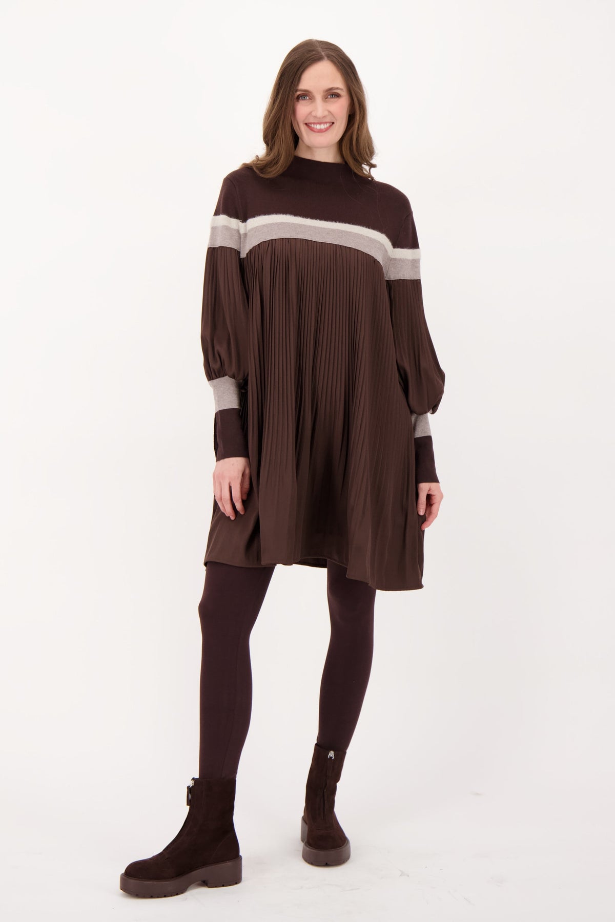 Bordered Yoke Pleated Dress