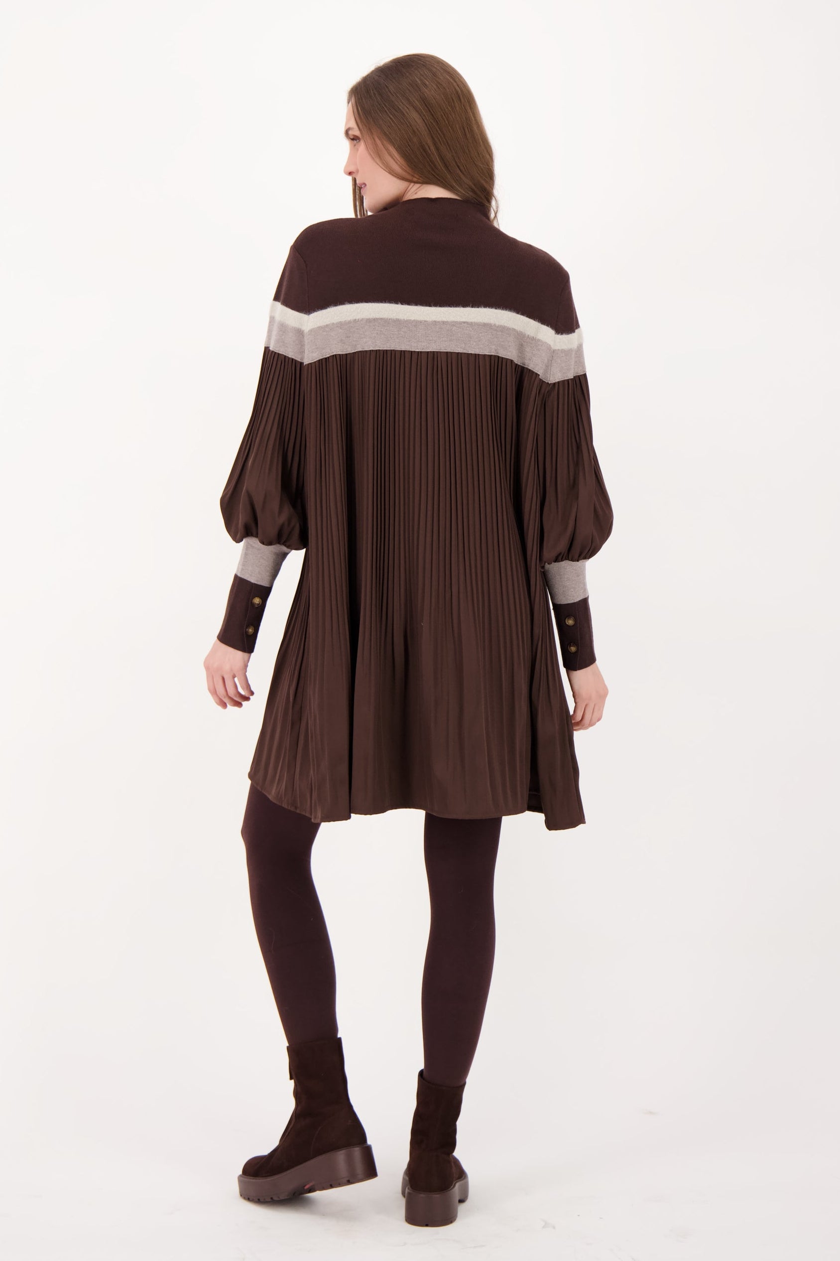 Bordered Yoke Pleated Dress