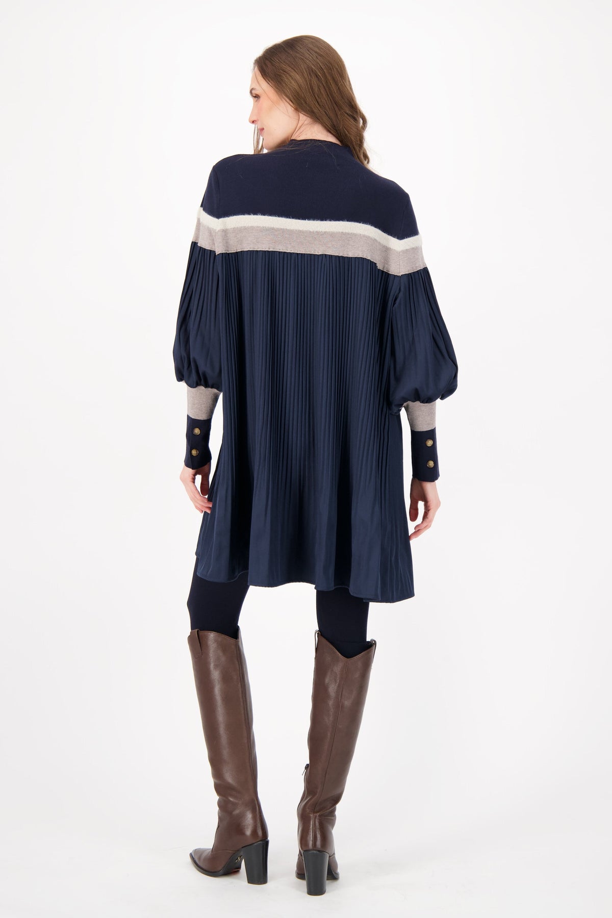 Bordered Yoke Pleated Dress