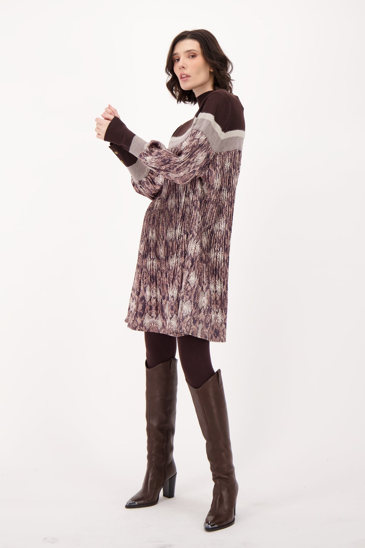 Snake Print Sweater/Pleated Dress