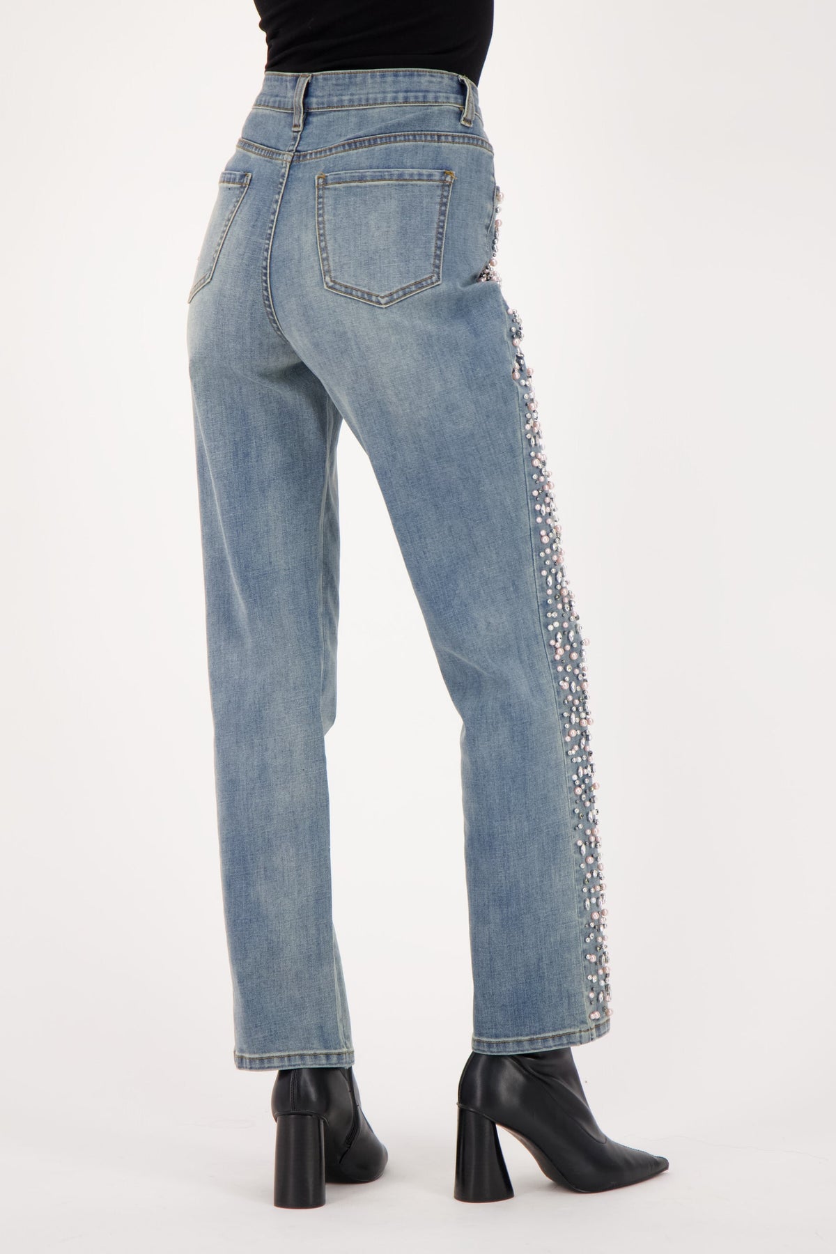 Side Seam Pearl Beading Denim Pant