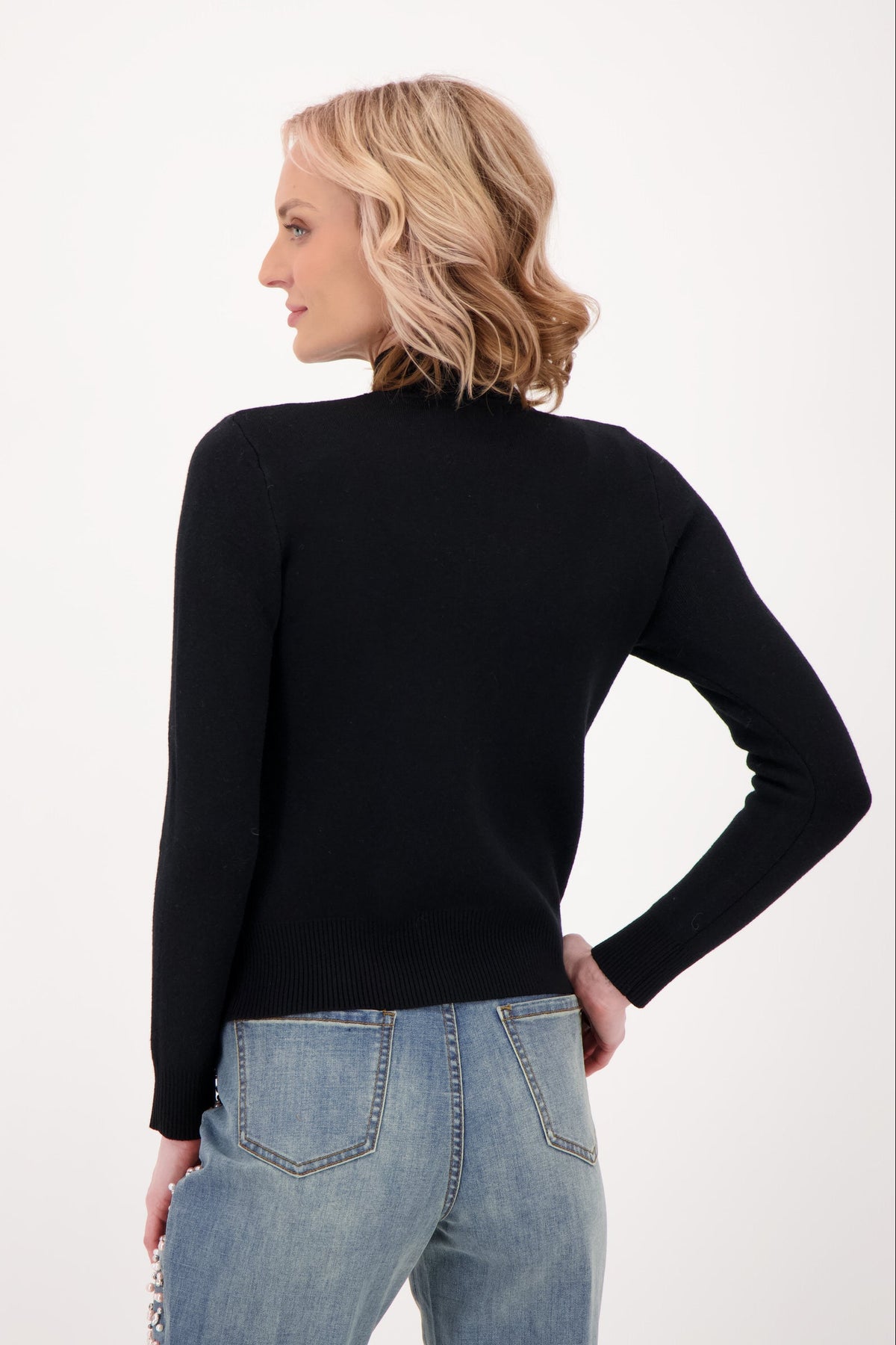 Plush Fleece Lined Sweater With Hot Fix Beads Necklace