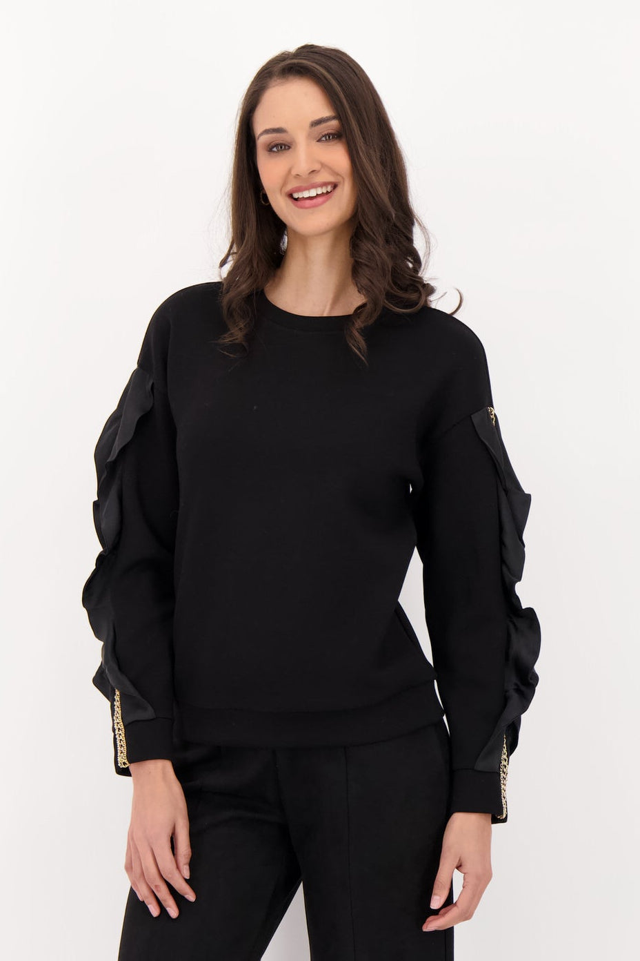 Ruffle And Chain Detail Sleeve Interlock Top