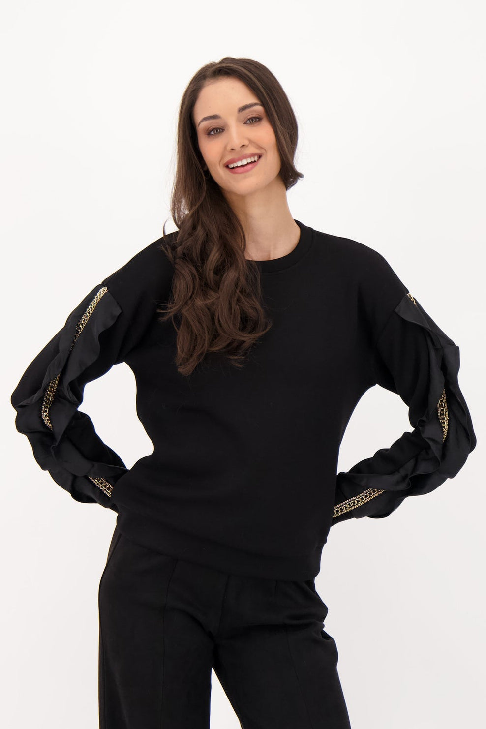 Ruffle And Chain Detail Sleeve Interlock Top