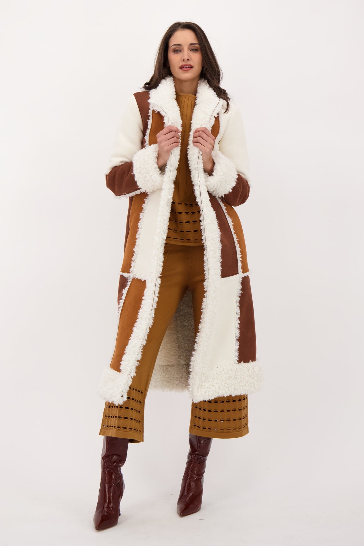 Patchwork Shearling Coat