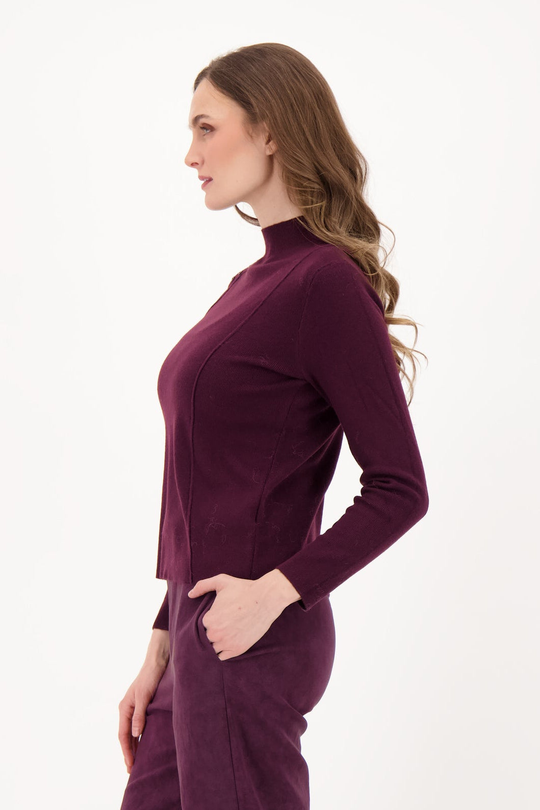 Shoulder Button Detail Mock Neck Top