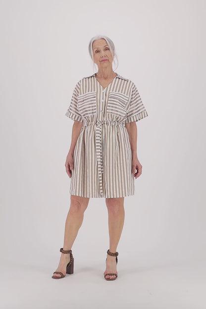 Striped Drawstring Waist Mini Dress