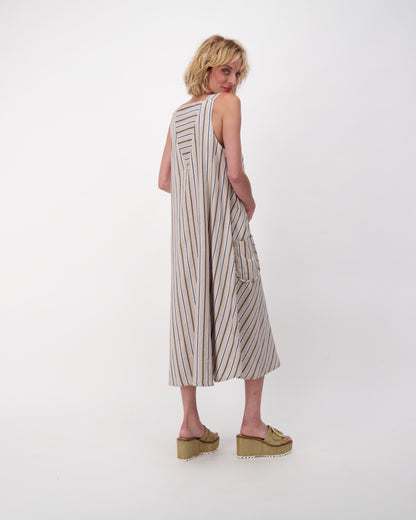 Linen Sleeveless Shift Dress, Yarn Dyed Stripes