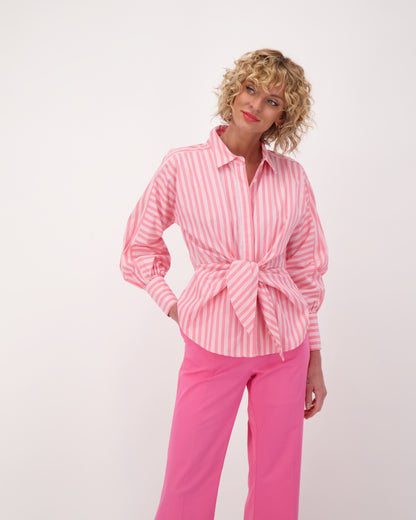 Pinstriped Front Tie-Up Cotton Shirt
