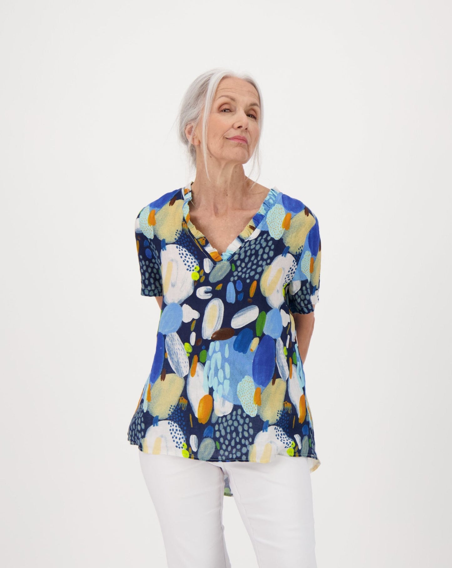 Colour Pop Abstract Print Linen Top – Inspired Style Group