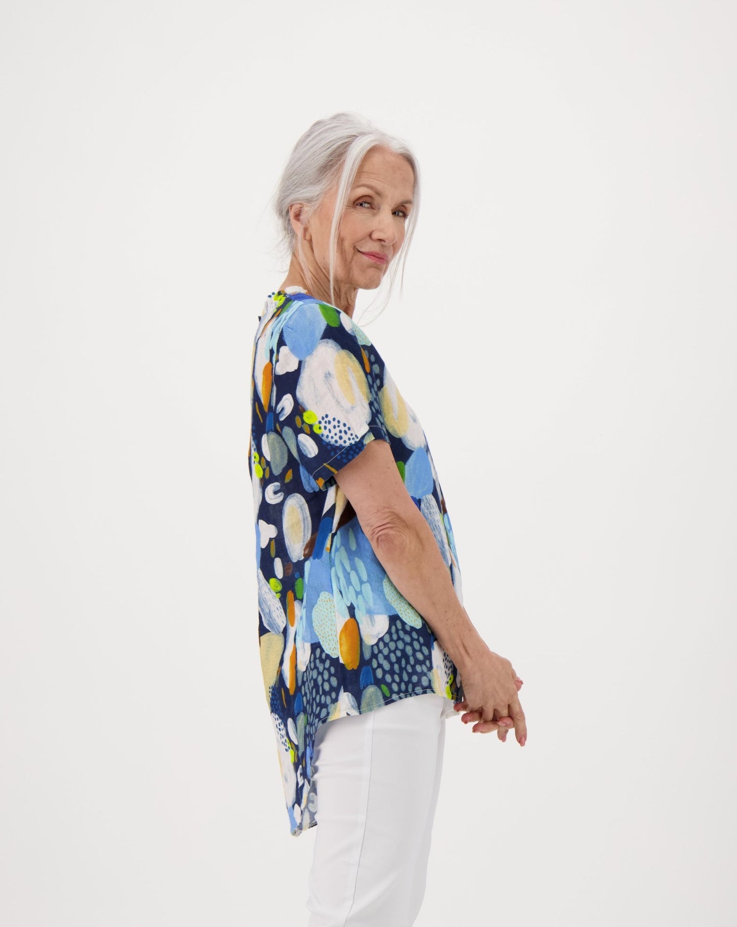 Colour Pop Abstract Print Linen Top