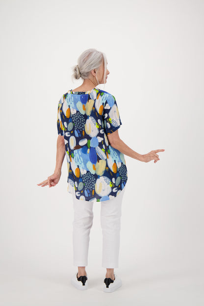 Colour Pop Abstract Print Linen Top