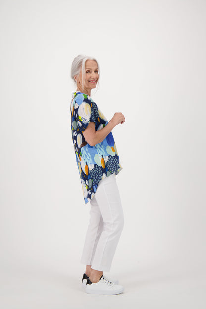 Colour Pop Abstract Print Linen Top