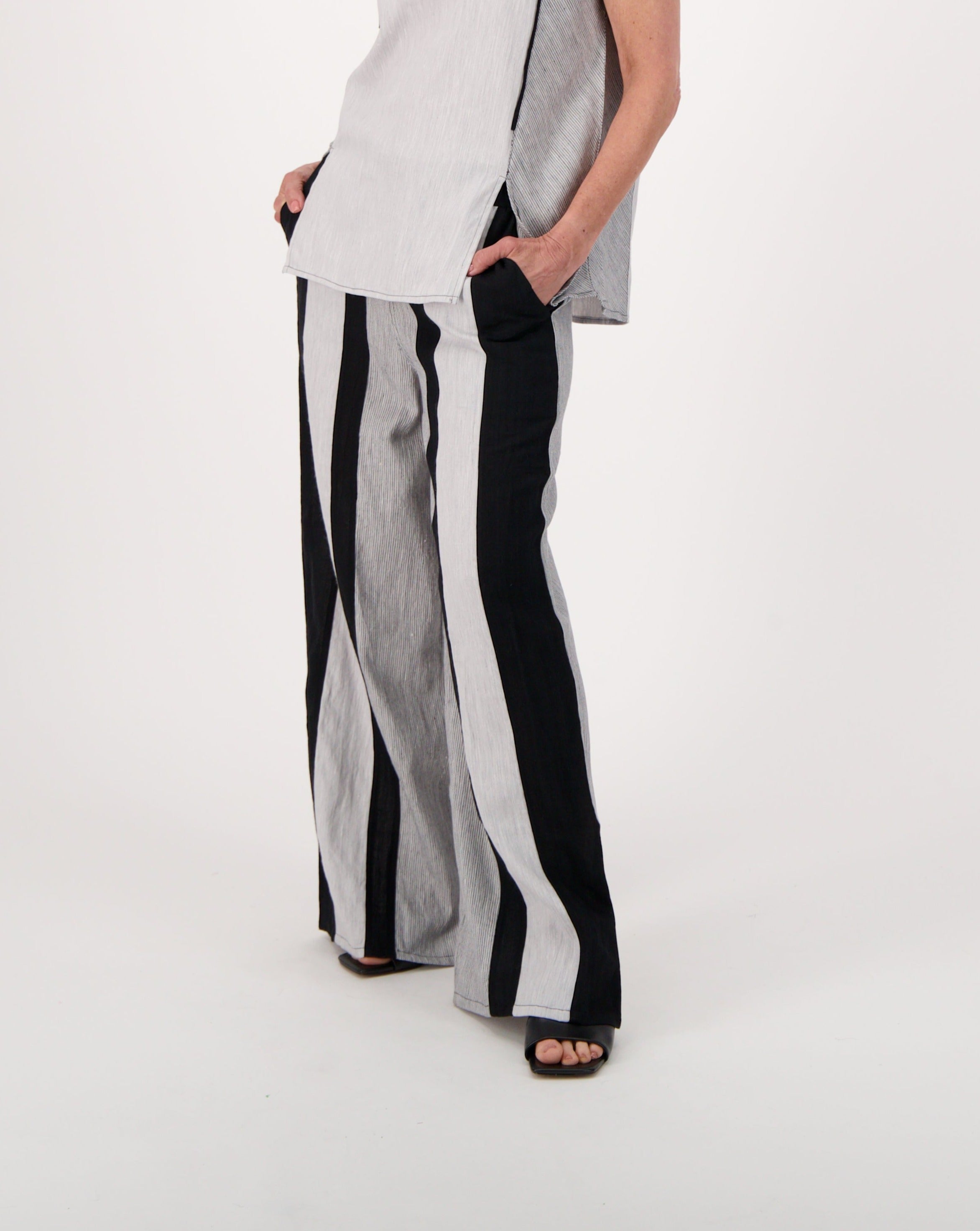 Madras Linen Noir Stripe Wide Leg Pant