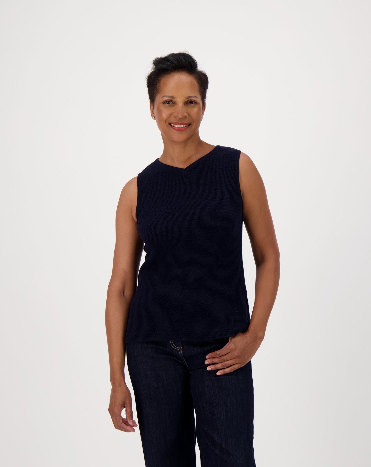 Sleeveless Knit V Neck Top
