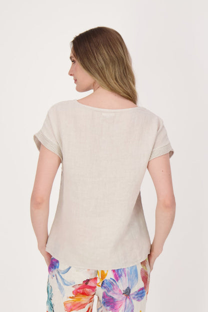 Linen Mesh Detail Short Sleeve Shirt