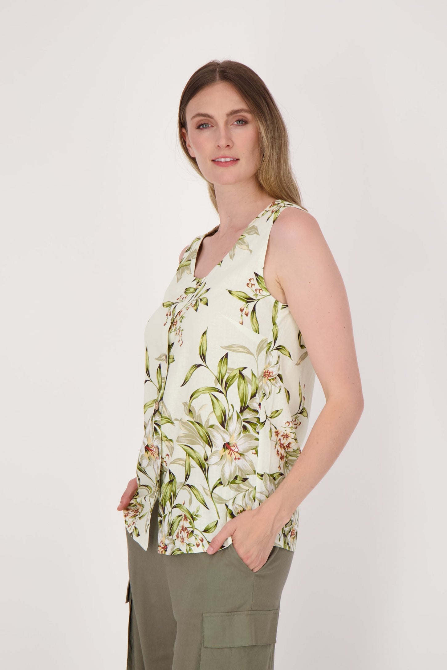 Palm Print Button Up Tank
