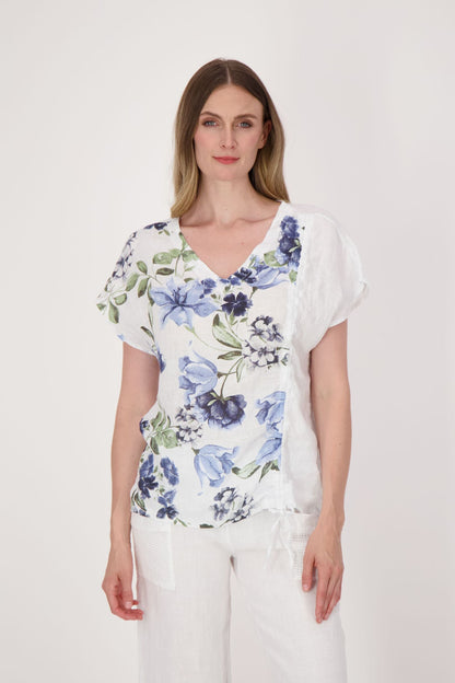 Linen Semi Blue Floral Blouse