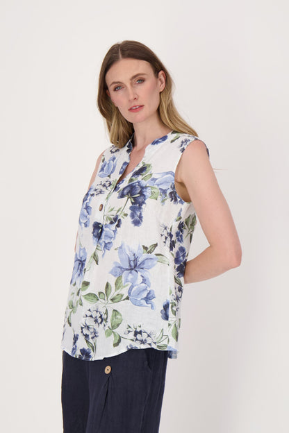 Linen Blue Floral Tank