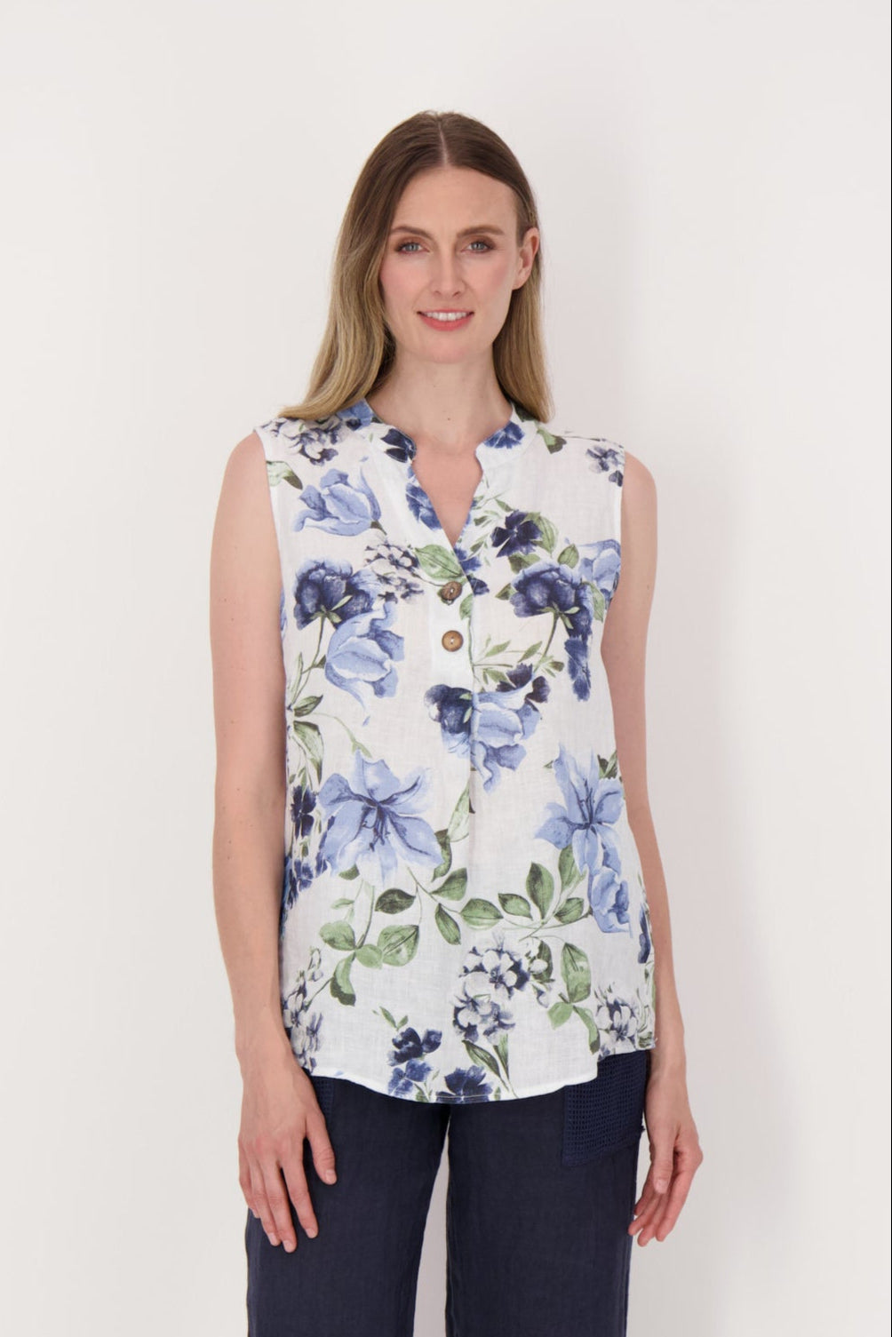 Linen Blue Floral Tank