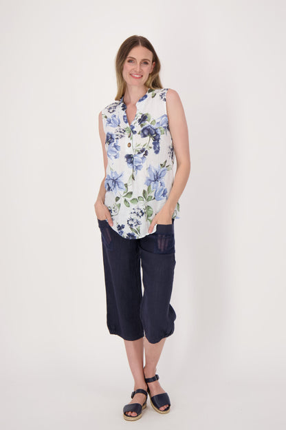 Linen Blue Floral Tank