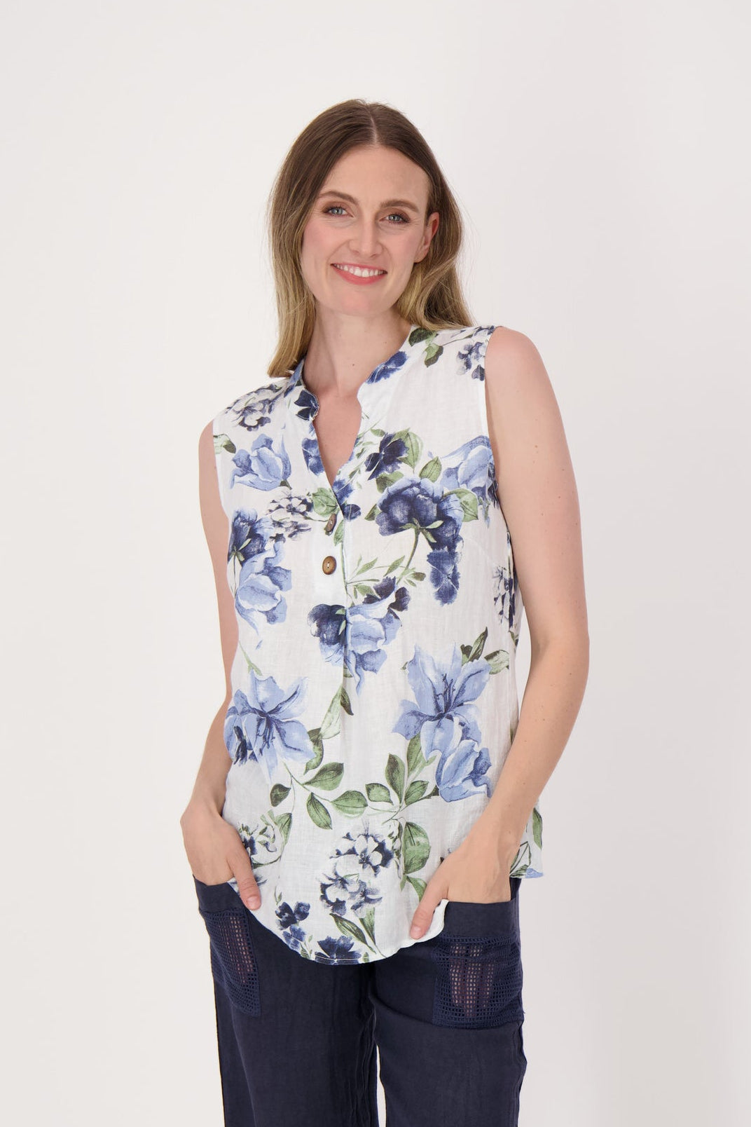 Linen Blue Floral Tank