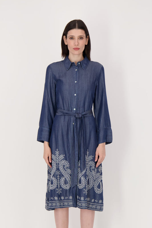 Embroidered Hem Shirt Dress