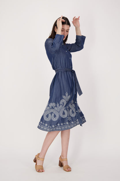 Embroidered Hem Shirt Dress