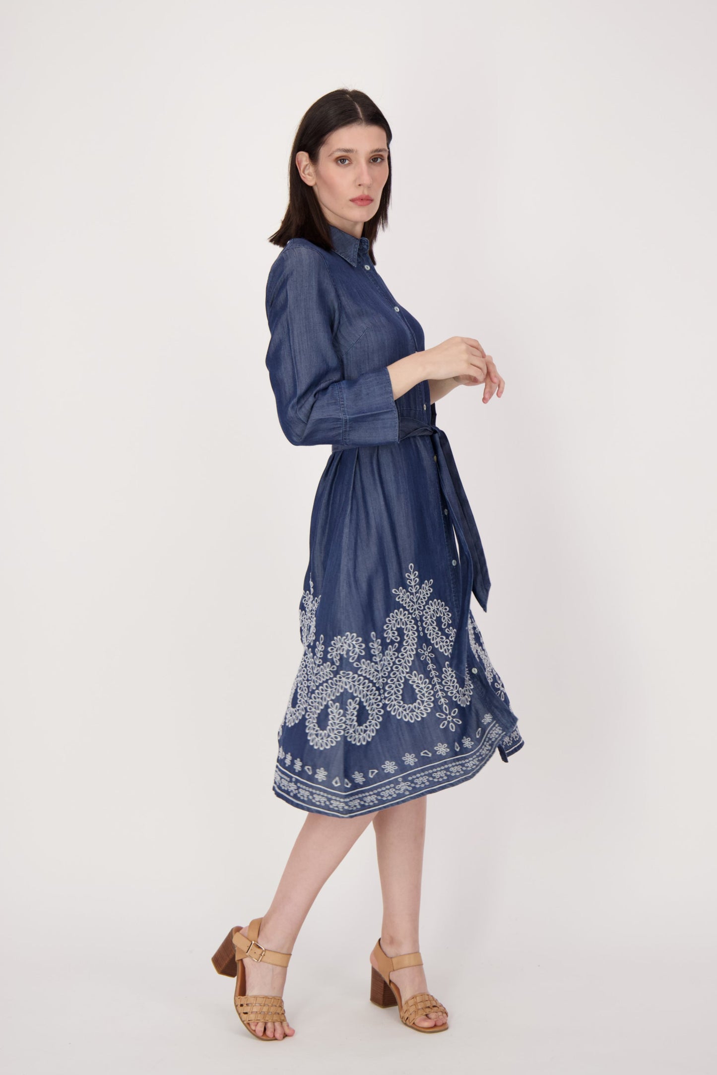 Embroidered Hem Shirt Dress