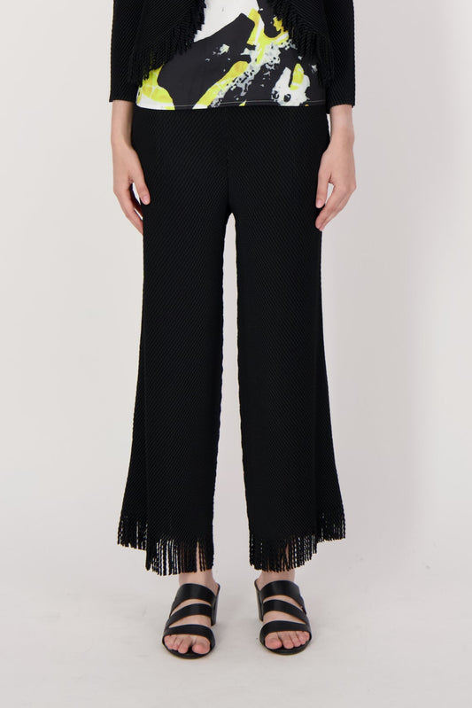 Pleated Pants With Fringe Trim