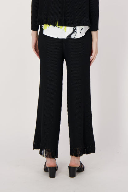 Pleated Pants With Fringe Trim