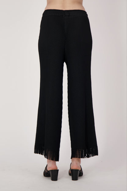 Pleated Pants With Fringe Trim