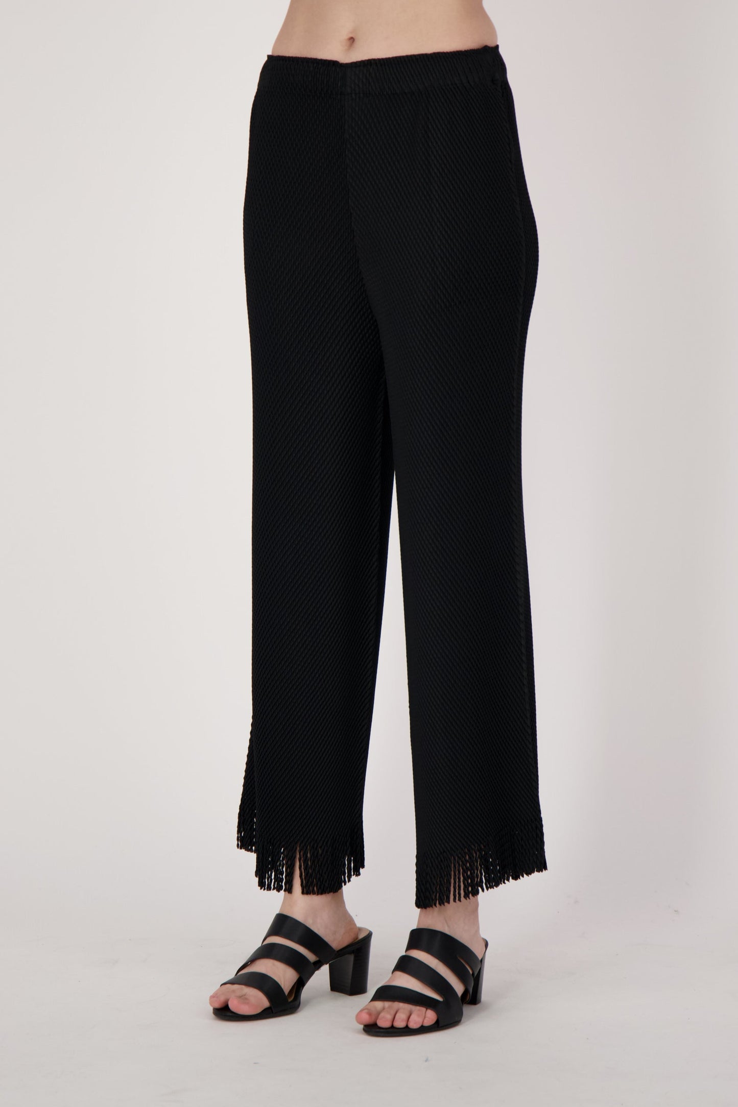 Pleated Pants With Fringe Trim