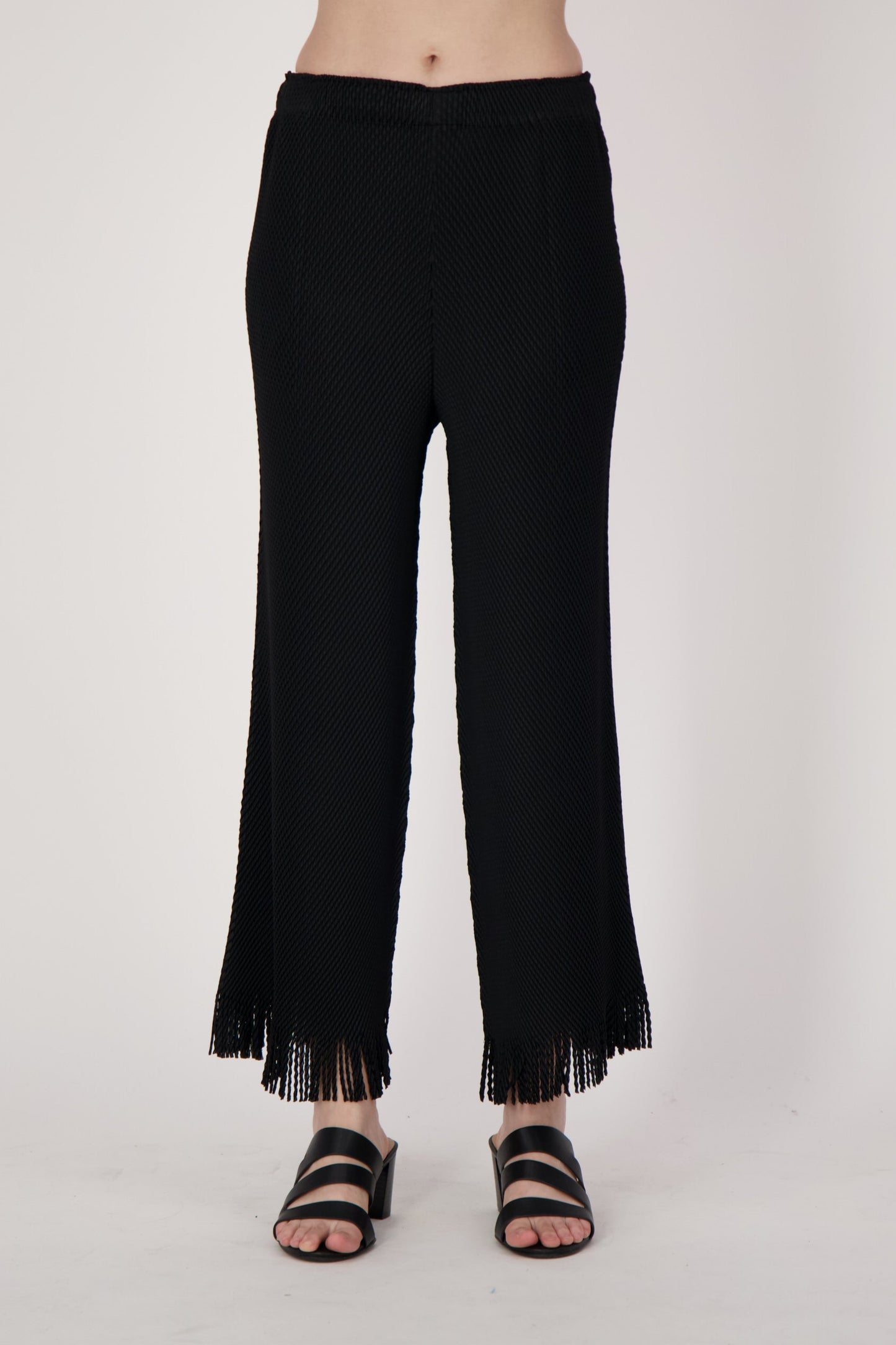 Pleated Pants With Fringe Trim