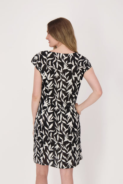 Linen Leaf Print Shift Dress