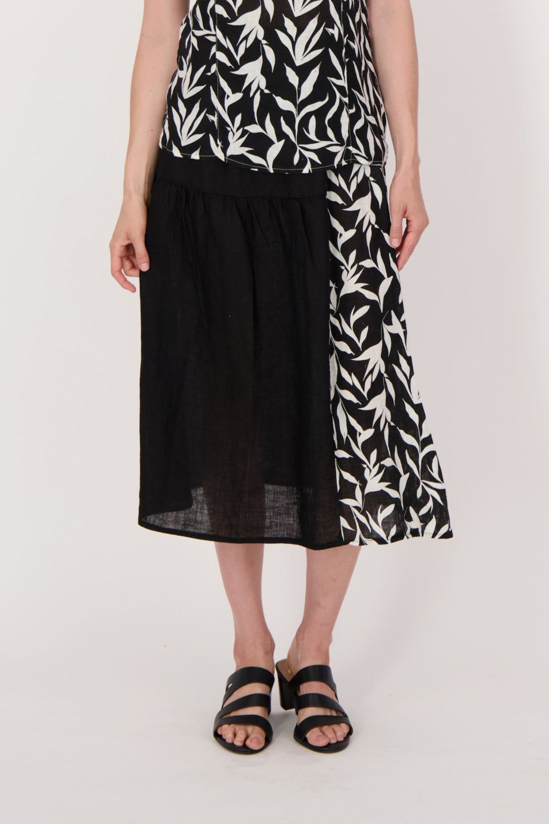 Linen Leaf Print Half And Half Skirt