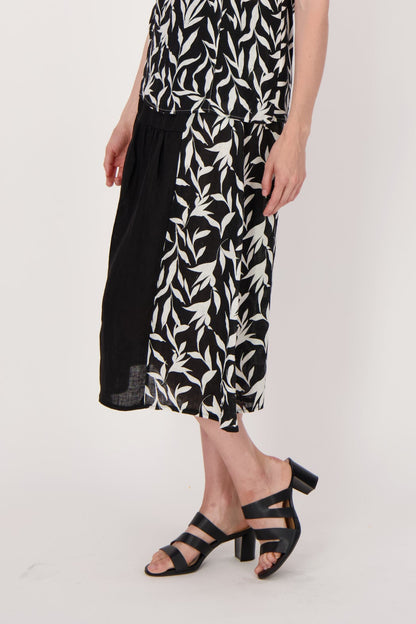 Linen Leaf Print Half And Half Skirt