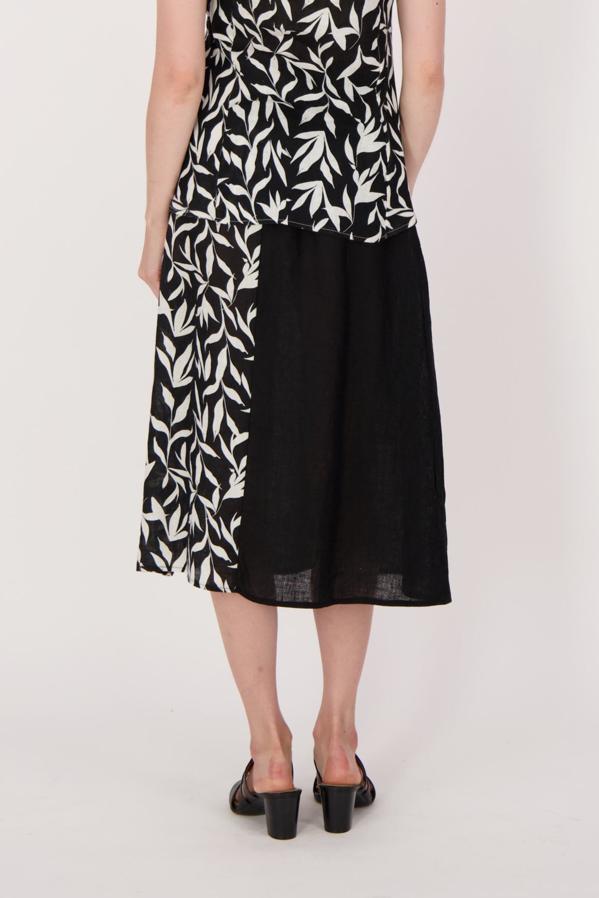 Linen Leaf Print Half And Half Skirt