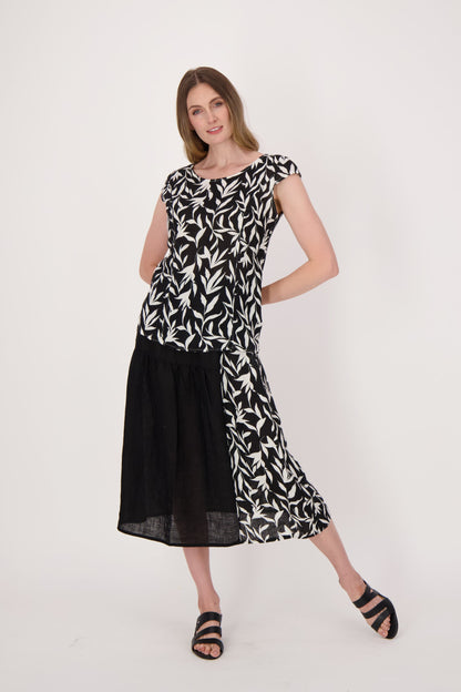 Linen Leaf Print Half And Half Skirt