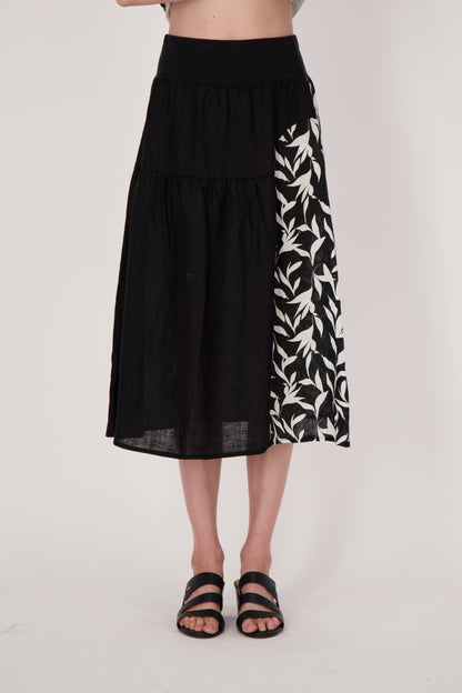 Linen Leaf Print Half And Half Skirt