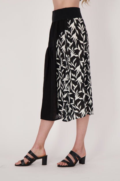 Linen Leaf Print Half And Half Skirt