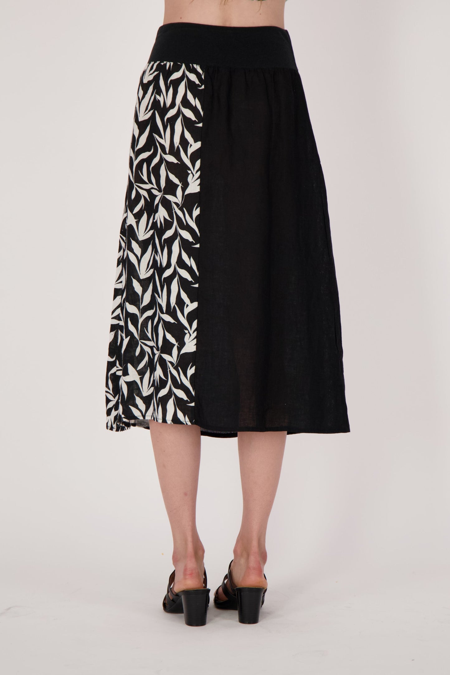 Linen Leaf Print Half And Half Skirt