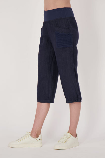 Linen Capri Pant With Mesh Pockets